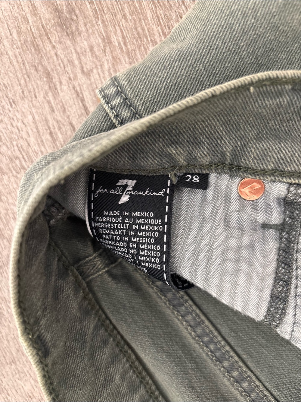 7 For All Mankind Olive Green Denim Cutoff Shorts - Picture 4 of 4
